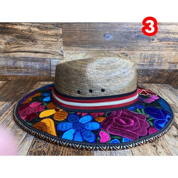 Mexican Embroidered palm hat . Colorful fedora - Picture 3 of 8